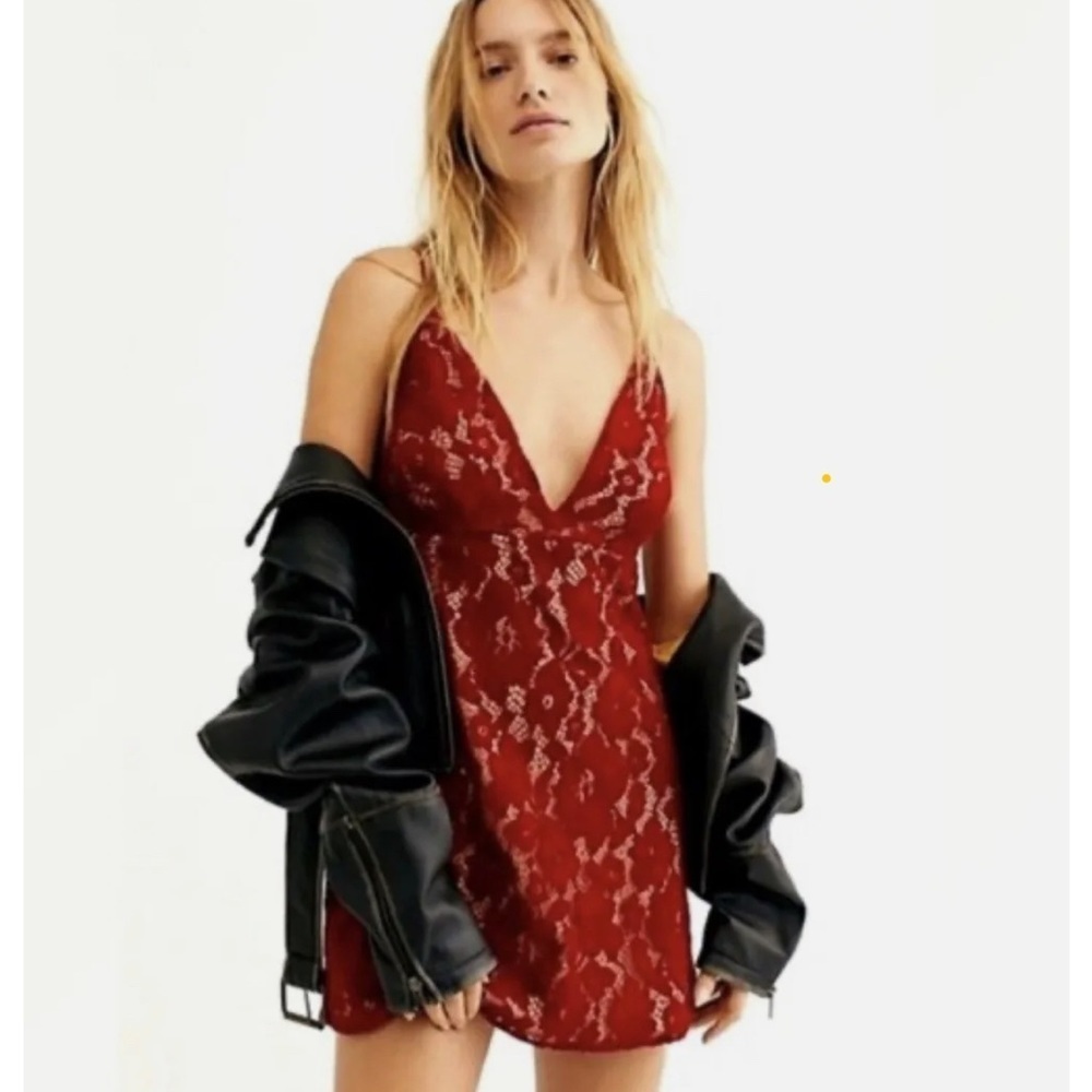 Free People Red Slip Dress with Spaghetti Straps